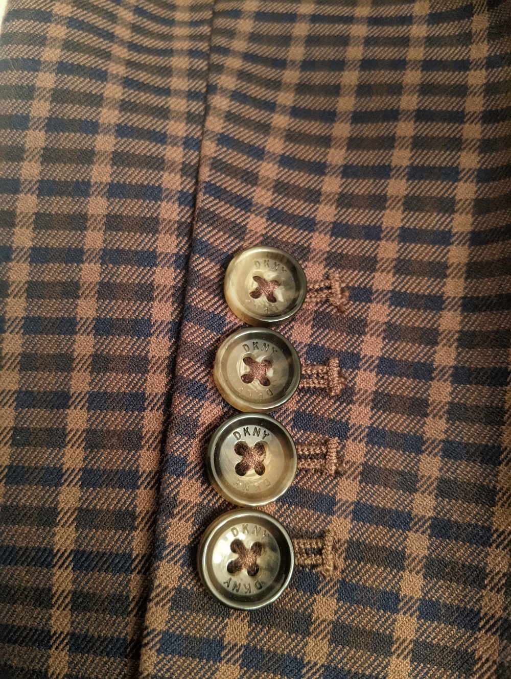 DKNY Women's Brown & Navy Checked Blazer - Picture 4 of 8